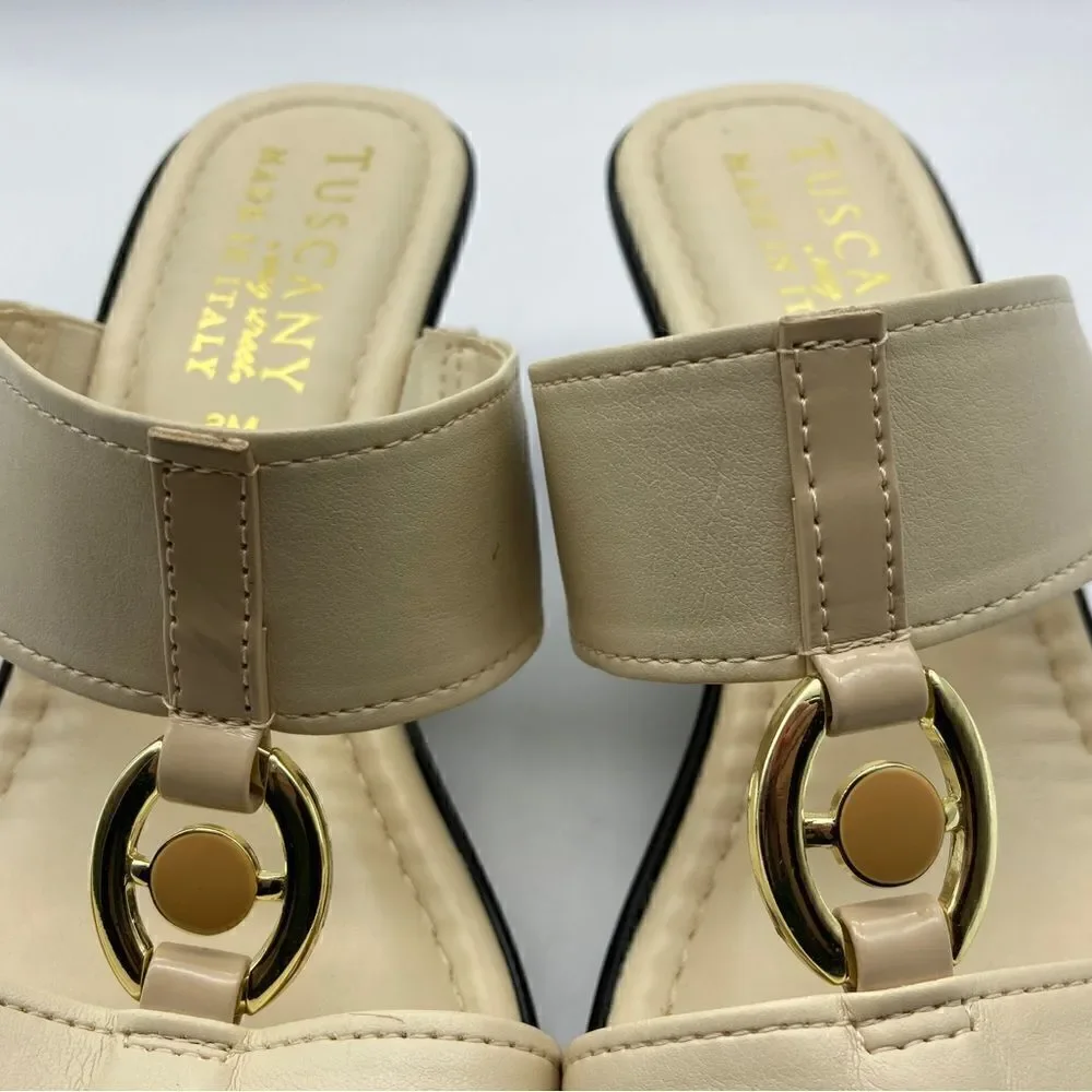 Tuscany by Easy Street Cala Wedge Cream Sandals Size 8M Made in Italy Like New
